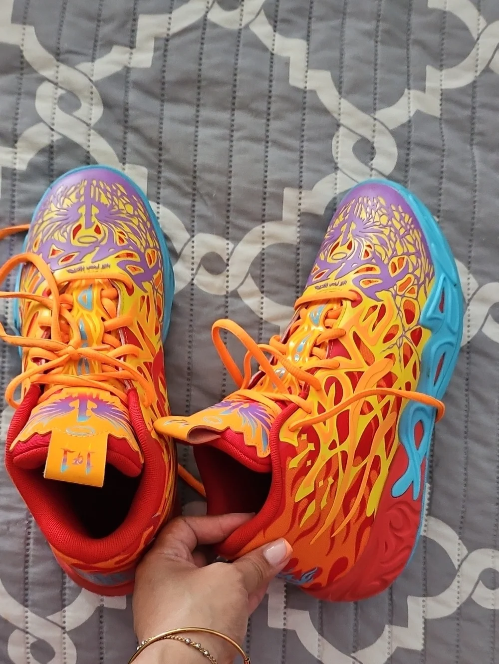 Puma Kids Orange, Purple & Blue Flame-Detail Basketball Sneakers